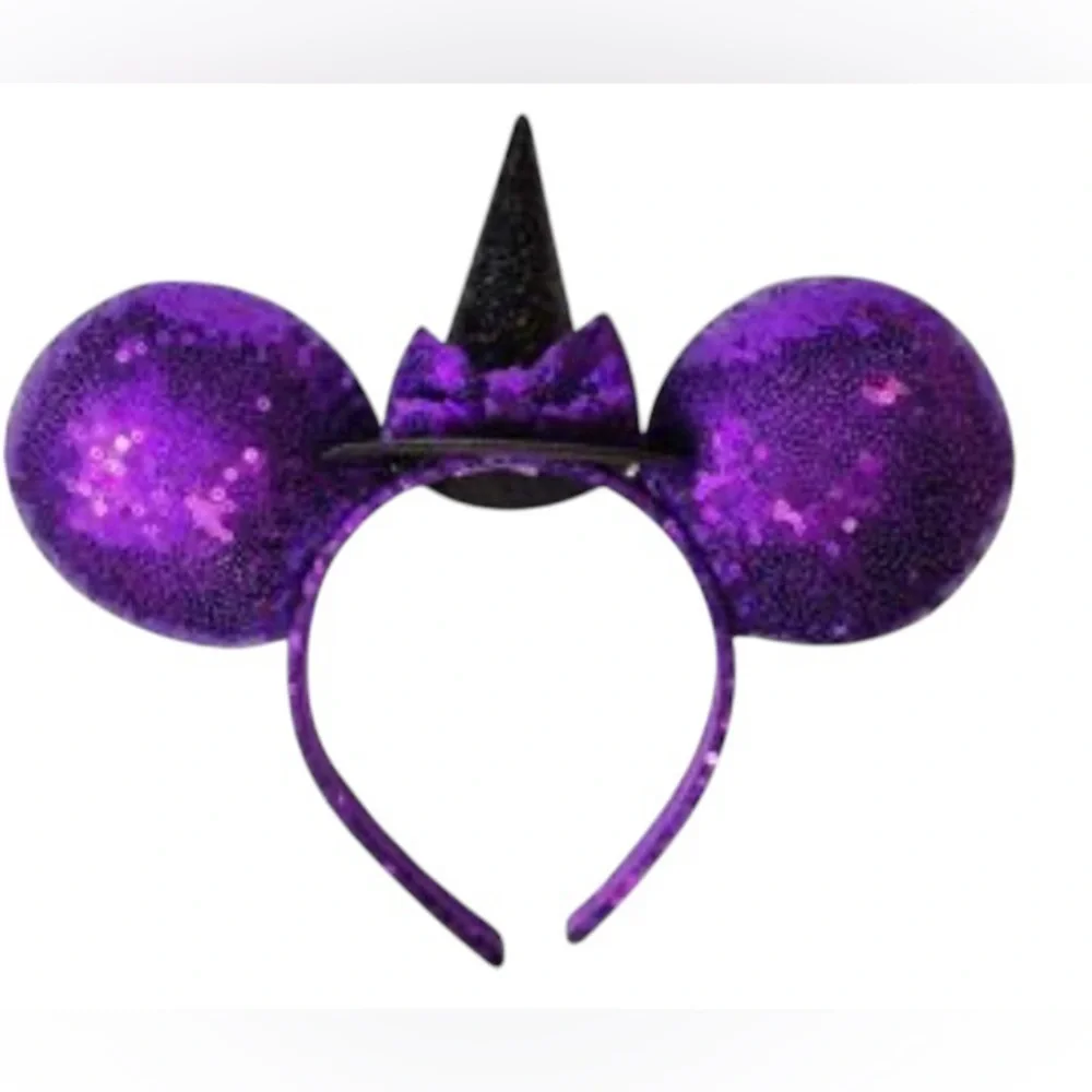 NWT Disney‎ Minnie Mouse Ears Headband Purple Sequins Halloween Witch Hat
